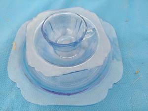 Blue Madrid Depression Glass and red Glassware