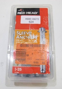 lot 624 image: Red Head 12 in. x 4 in. Steel Hex-Head Sleeve Anchors (25-Pack)