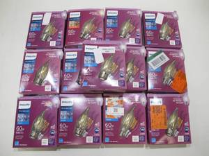 lot 680 image: 12-Pack (36 Bulbs) Philips 60-Watt Equivalent B11 Dimmable Edison LED Candle Light Bulb Medium Base Daylight (5000K)