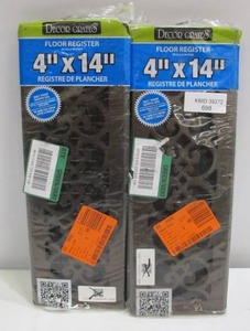 lot 698 image: 2-Pack Decor Grates 4 in. x 14 in. Scroll Plated Bronze Register