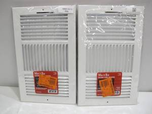 lot 699 image: 2-Pack Everbilt 14 in. x 8 in. 3-Way Steel WallCeiling Register in White