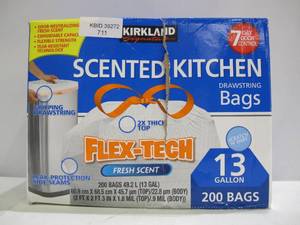 lot 711 image: Kirkland Signature Flex-Tech Scented Kitchen Drawstring Trash Bags - 13 Gallon - 200 Bags