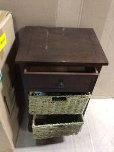 lot 29 image: Urban Farmhouse Walnut 3-Drawer Basket End Table Customer Returns See Pictures