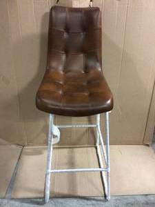 lot 49 image: Ivers Black Metal Upholstered Bar Stool with Back and Antique Brown Seat (18.5 in. W x 45 in. H) Customer Returns See Pictures
