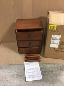 lot 62 image: Mid Century Walnut 3-Drawer End Table Customer Returns See Pictures