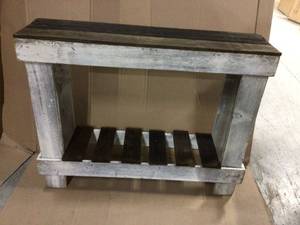 lot 74 image: Reclaimed Wood 30 in. H WalnutWhite Console Table Customer Returns See Pictures
