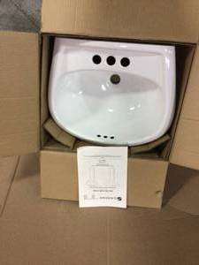 lot 83 image: Petite Aragon 8-38 in. Pedestal Sink Basin in White Customer Returns See Pictures