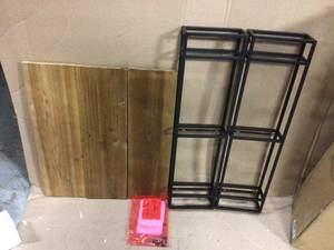 lot 84 image: 30 in. H x 24 in. W x 8 in. D Wood and Black Metal Wall-Mount Bookshelf Customer Returns See Pictures