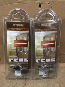 Pristine 16 in. W x 2 in. H. Clear Glass Floating Shelves with Chrome Brackets (Set of 2) by DANYA B Customer Returns See Pictures