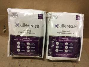 Lot of 2 AllerEase Polyester Vinyl Free Queen Ultimate Protection and Comfort Waterproof Bed Bug Antimicrobial Zippered Mattress Protector Customer Returns See Pictures