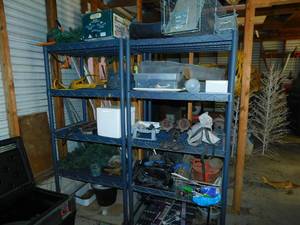 lot 42 image: Two--Four Shelving Units Filled With Many Miscellaneous Items