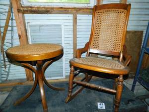lot 44 image: Wooden Rocker With Wicker Seat & Back With Matching Table