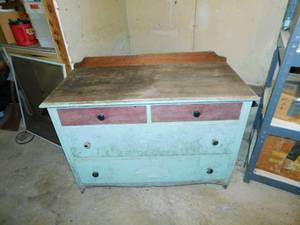 lot 66 image: Antique Four Drawer Storage Cabinet W Wood Top