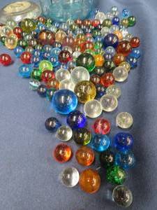 VINTAGEANTIQUE MARBLES  BLUE BALL JAR WITH LID