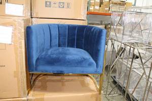 Tov Furniture Magnolia Upholstered Metal Lounge Chair Navy BlueGold 28-12Wx28Dx27-12H (in box)