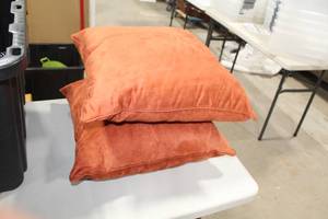 Lot of (2) Velvet Throw Pillows Orange 18Lx18W