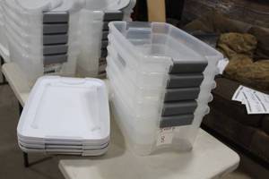 Lot of (5) Plastic Storage Bin with Lid 18Lx11Wx7-12H