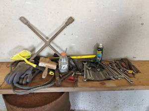 lot 93 image: Large Lot of Hand Tools, Adjustable Wrenches, Jumper Cables and More
