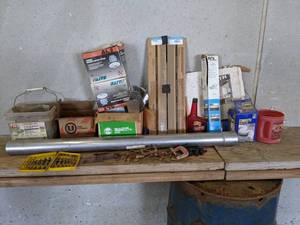 lot 95 image: Large Lot of Hardware, C-Clamps, Drill Bits, Exhaust Parts and More