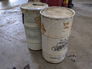 lot 117 image: (2) 120 LB Drums of Lubriplate FGL-#0 Grease - These feel pretty full, 1 is marked contaminated