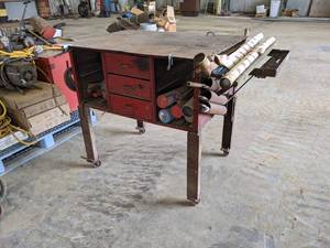 lot 123 image: Welding Table on Wheels w Welding Rods and Brazing Rods