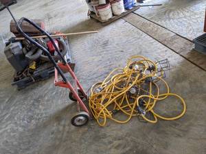 lot 126 image: String of Heavy Duty Temporary Lights and 2-Wheel Cart
