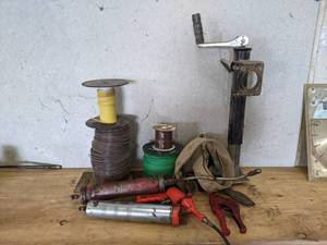 lot 149 image: Rolls of Copper Wire, Pneumatic Grease Gun and More
