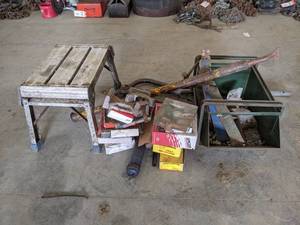 lot 192 image: Aluminum Stool, Seals, Bar, Grease Guns and More