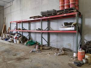 lot 66 image: (3) Sections of Pallet Racking - Includes (4) Uprights, (12) Crossmembers, and Assorted Decking - Contents NOT Included - Bring Help to Take Down