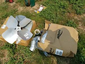 lot 629 image: Lot of (2) Lau Parts Universal Replacement 24 33-degree Pitch Fan Blades, Hardware  - Deflecto Ducting RVHAW4, Duct Plugs and Tape