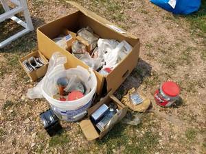 lot 641 image: Hardware  with Spax 10x2-12, Nails, Lag Bolts, L-Brackets, Large Ringed Nails, Misc. Hardware
