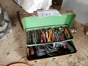 lot 737 image: Toolbox  with Drill, Soldering Gun, Contents