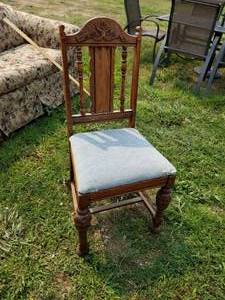 lot 807 image: Wood Dining Room Chair with Linen Upholstered Seat