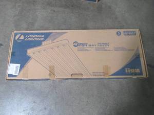 lot 615 image: Lithonia Lighting High Bay Industrial 6-Light Grey Hanging Fluorescent Fixture IB 632 MVH