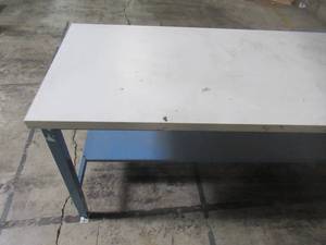 lot 113 image: Global Industrial 72x30 Adjustable Height Workbench Square Tube Leg, Laminate Safety Edge Blue T9F606958BL