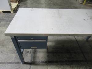 lot 114 image: Global Industrial 72x30 Adjustable Height Workbench Square Tube Leg, Laminate Safety Edge Blue T9F606958BL