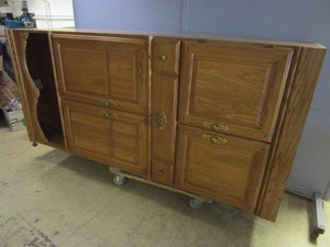 ENTERTAINMENT CONSOLE, W CHINA LIGHT, SLIDE-IN DOORS, CRAFTED BY PALLISER FURNITURE