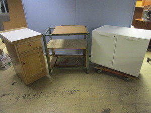 LOCKABLE CABINET W KEY, OTHER ASSRTD. SHOP STORAGE UNITS, METAL STEPPING STOOL BENCH