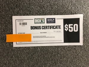 lot 26 image: $50 Dicks Sporting Goods Bonus Certificate #3