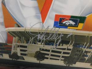 lot 44 image: Framed Superbowl Broncos VS. Greenbay Packers Print - 27.5(w) x 21.5(h)