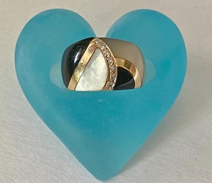 14k Gold Domed Black Onyx and Diamond Ring and Mother of Pearl Ring
