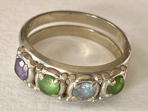 14k White Gold and Four Birthstone Mothers Ring