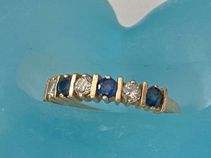 14k Gold  Diamond and Sapphire Bar Style Band
