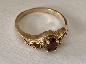 Petite 10k Gold and Diamond and Oval Garnet Ring