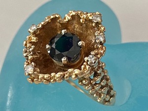 14k Gold Diamond and Sapphire Beaded Ring