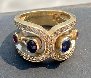 14k Gold Sapphire and Ruby and Diamond Ring
