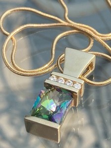 14k Gold and Mystic Topaz Pendant on 14k Gold Chain