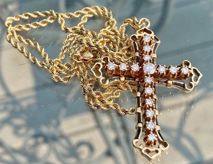 Beautiful 10k Gold and One Carat Diamond Cross Necklace & 14k Gold