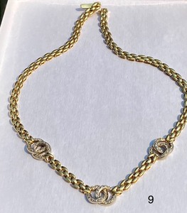14k Yellow and White Gold Panther Link & Entwined Diamond Circle Necklace