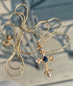 14k Sapphire Cross Pendant and Gold Chain